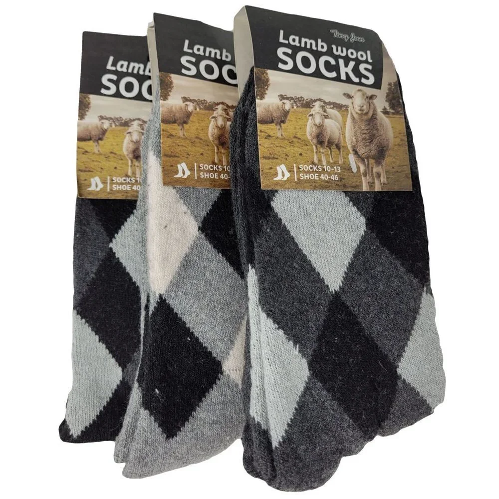 Men Lamb Wool Socks Warm Winter Heavy Duty, Arguable Pattern, 3 Pairs, NWT D